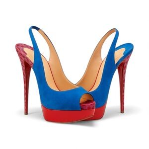 Christian Louboutin - Lady Peep Sling 150 Blue/Rubis Bold & Rare Colorway Sz 41
